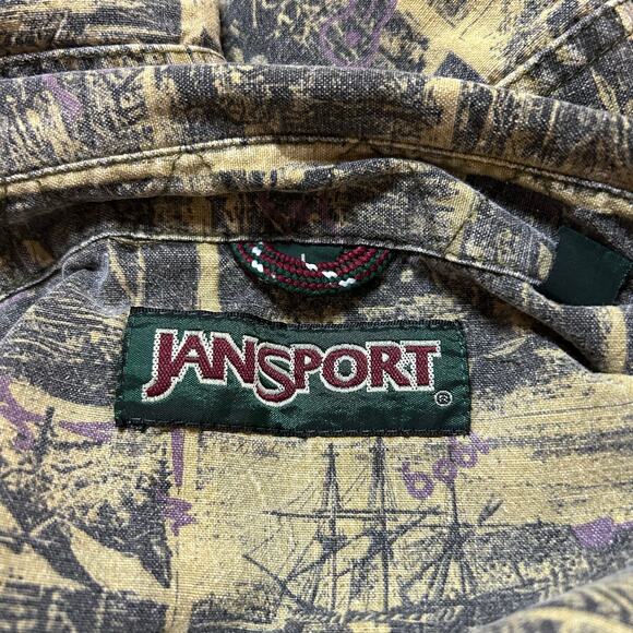 Vintage 90s Jansport Button Up Shirt Green Purple Mens Large Nautical Coastal - Picture 2 of 6
